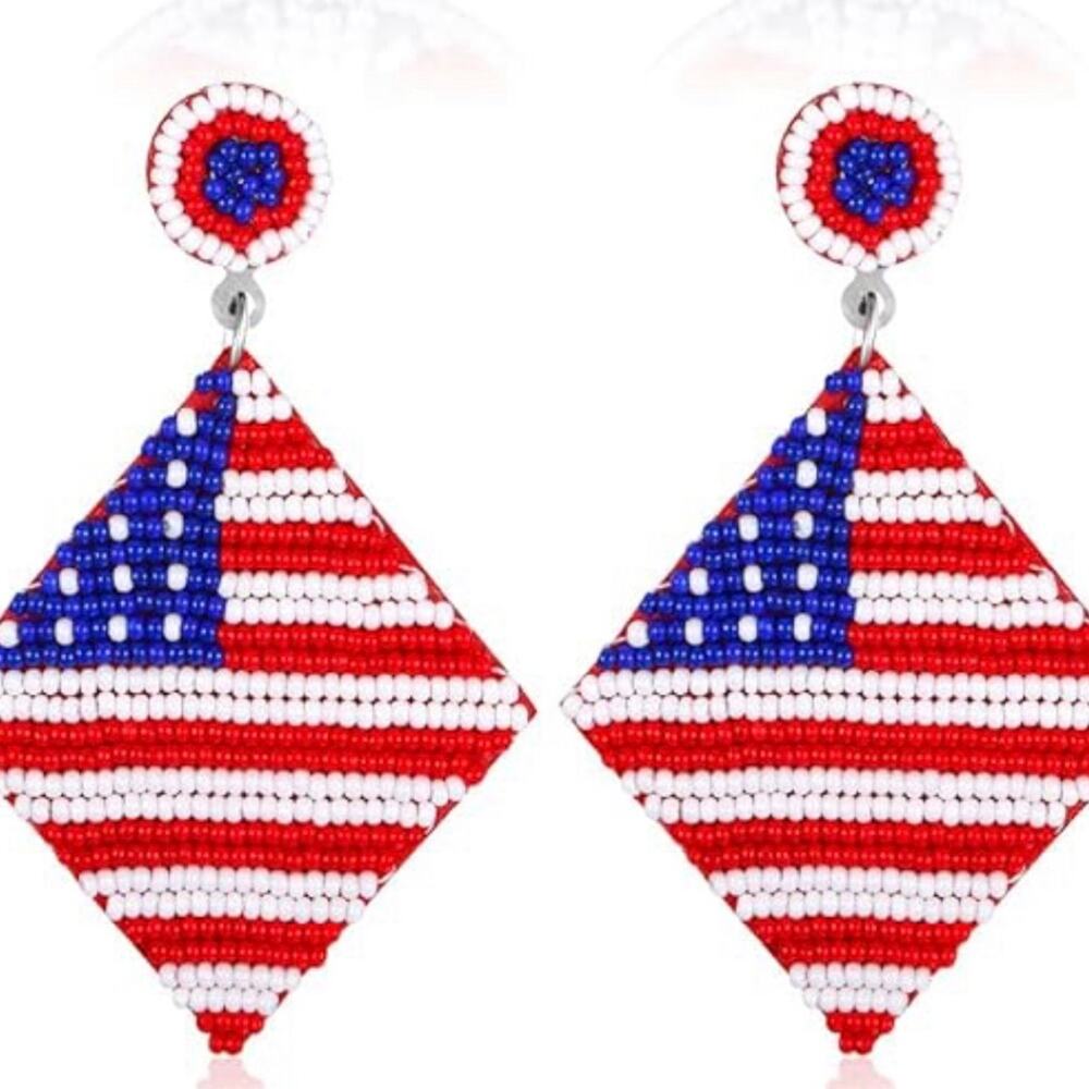 Beaded USA American Flag Earrings
